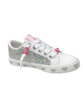 SNEAKERS BLANCO Y GLITTER PLATA