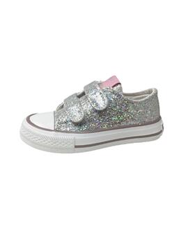 BAMBA DE VELCRO GLITTER PLATA