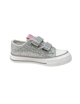 BAMBA DE VELCRO GLITTER PLATA