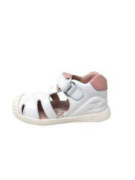 SANDALIA BIOMECANICS BLANCA DETALLES ROSA