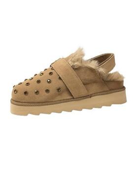 ZUECO SERRAJE CAMEL CON BRILLOS